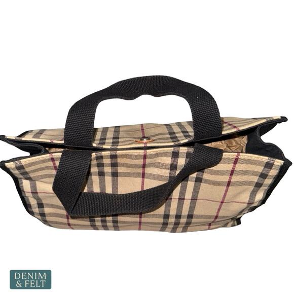 Burberry Nova Check Canvas Tote Bag Beige Black Red Plaid Shoulder Shopper Italy - Picture 5 of 14